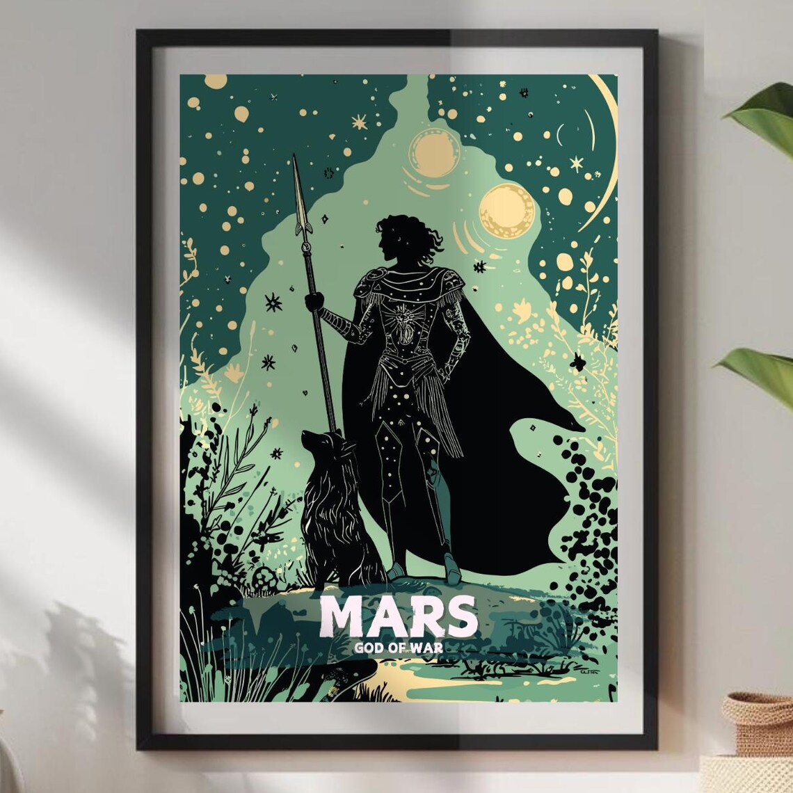 Mars Roman God of War Warrior Silhouette Wolf Moon Art Poster
