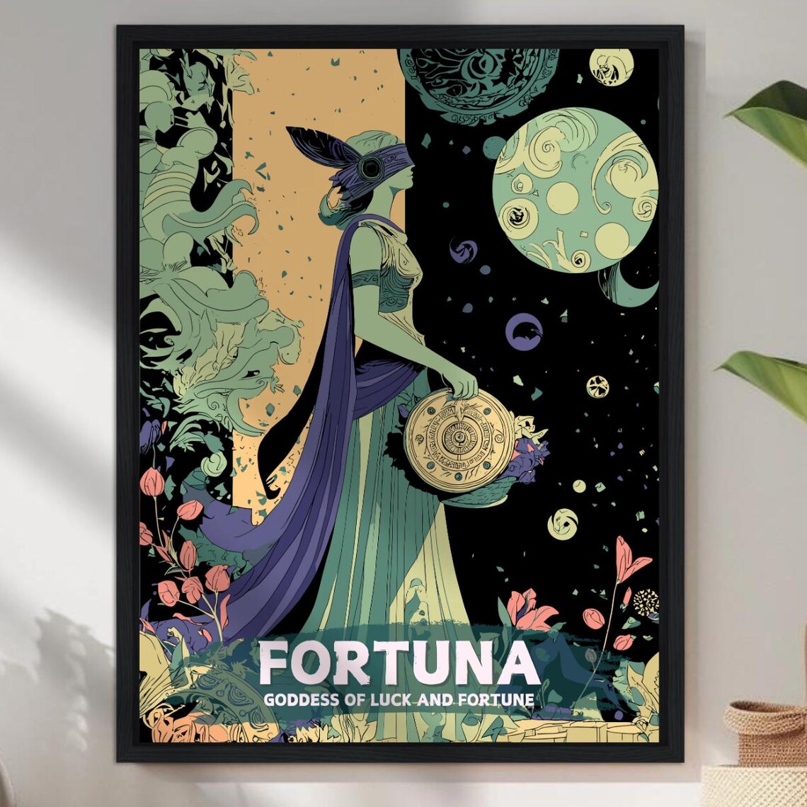 Fortuna Roman Goddess of Luck and Fortune Wheel of Fate Poster