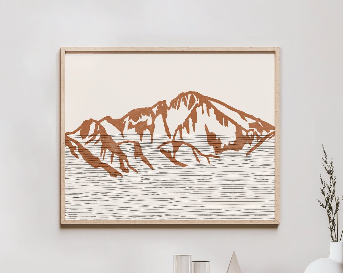 Minimalist Longs Peak Rocky Mountain Silhouette Line Art Poster