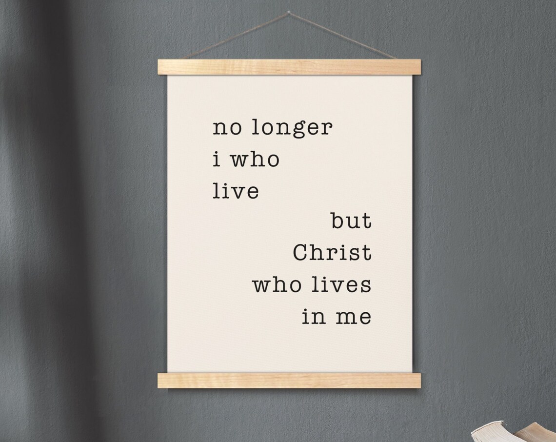No Longer I Who Live Galatians 220 Hanging Canvas Bible Verse Wall Art Scripture Poster Minimalist Print