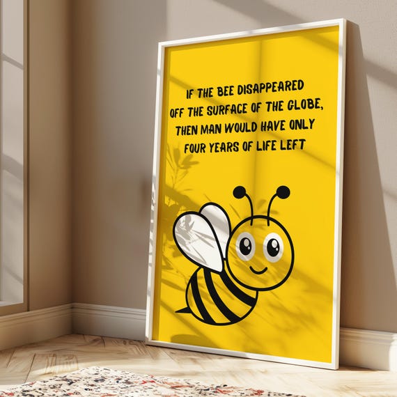 Retro Bee Quote Poster Save The Bees Print Nature Wall Art Cute Minimalist Decor Home