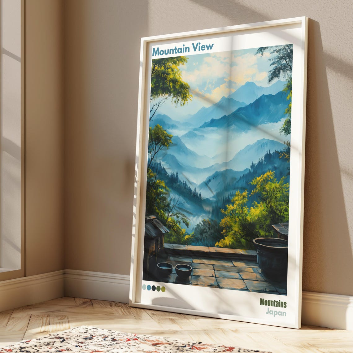 Mountain View Japan Blue Misty Peaks Tea Terrace Travel Poster