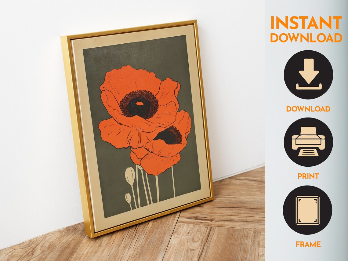 Retro Poppy Print, Black Poppies 70 Botanical Art - Image 6