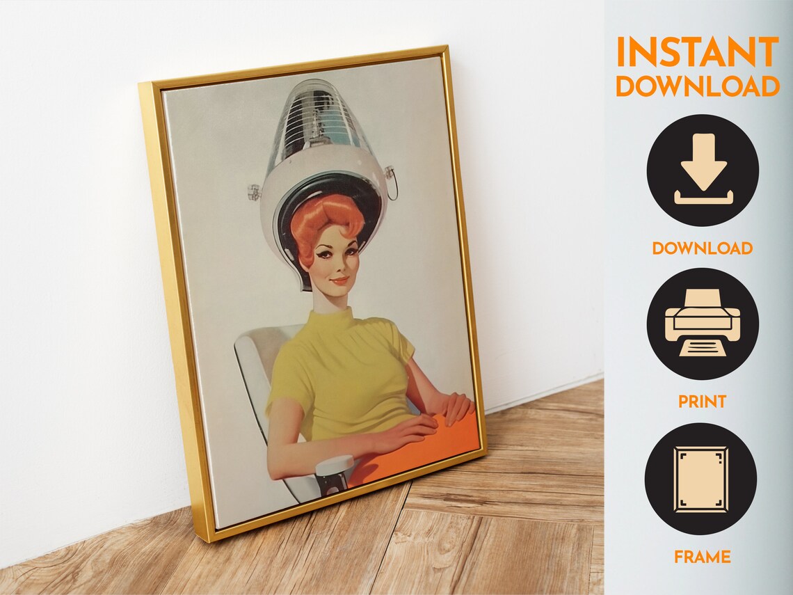 Vintage Hair Salon Woman Under Dryer 50s Retro Beauty Art Poster - Image 6