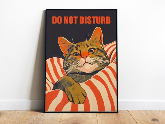 Do Not Disturb Grumpy Cat Striped Blanket Funny Bedroom Poster
