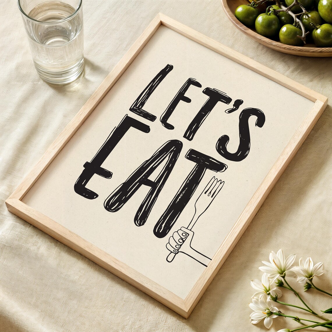 Lets Eat Print, Monochrome Kitchen Typography