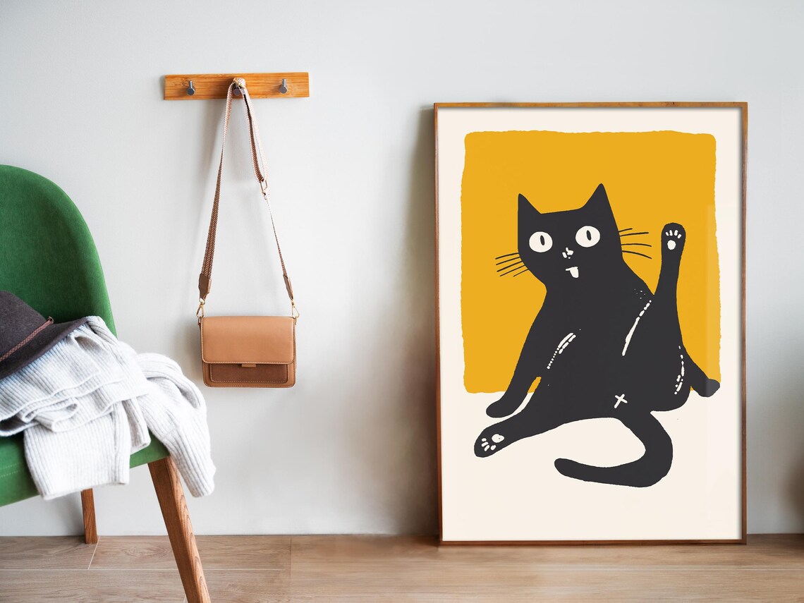 Funny Cat Bathroom Wall Art Print, Minimalist Cat - Image 5