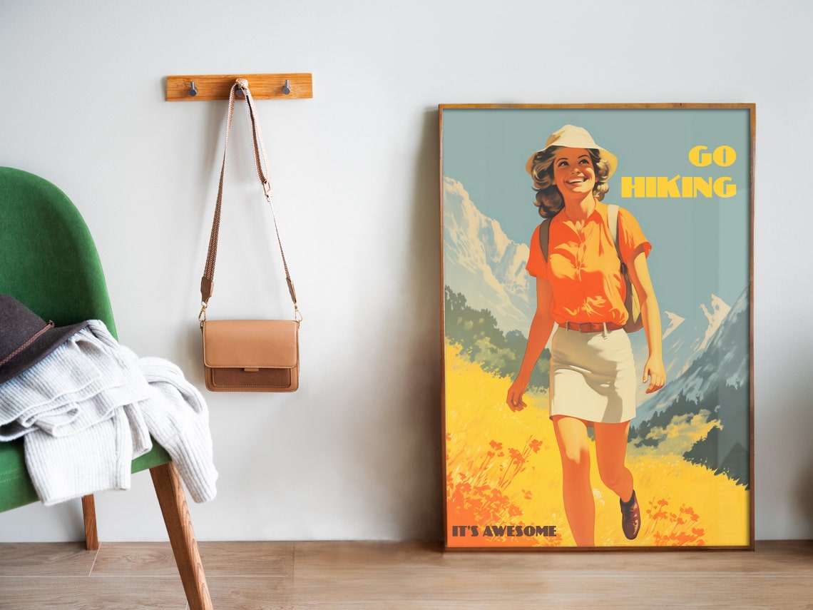 Go Hiking Poster Vintage Hiking Art Sporty Wall Art Vintage Camp Art Retro Travel Poster Mountain Poster Print Cabin Decor - Image 5