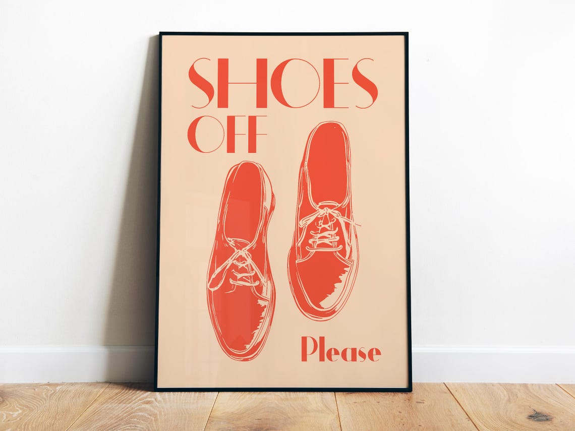 Shoes Off Please Orange Pair Minimal Entryway Door Quote Poster