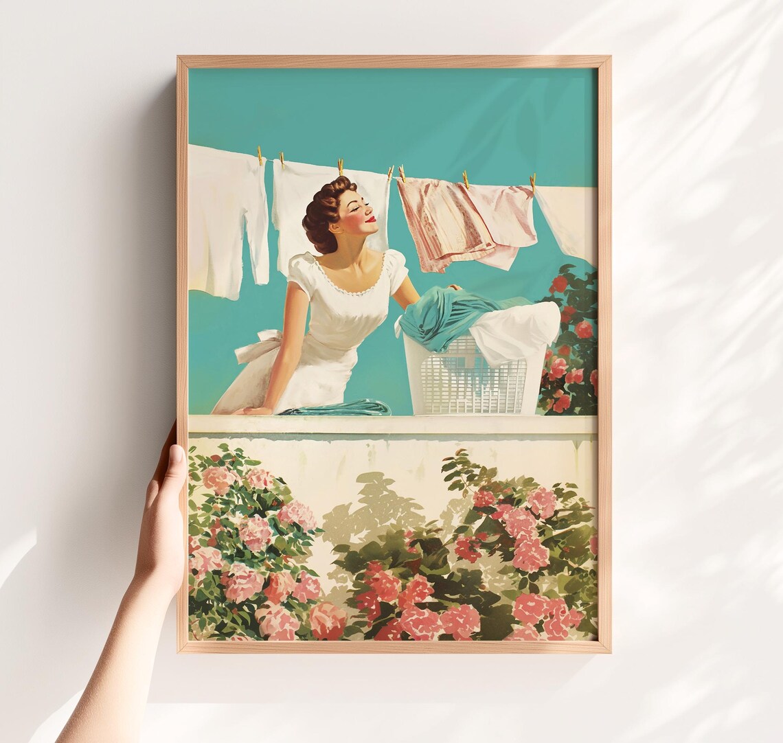 Retro Housewife Laundry Room Art Print