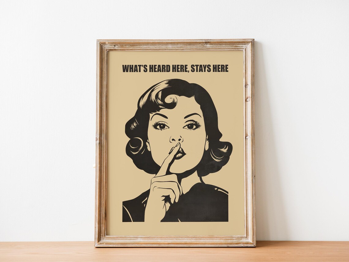 Whats Heard Here Stays Here Retro Shh Woman Vintage Bathroom Poster - Image 4