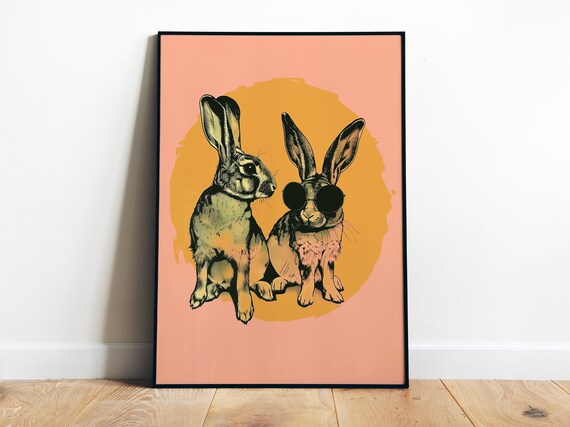 Cool Rabbits Pair Retro Bunnies Sunglasses Pink Pop Art Poster