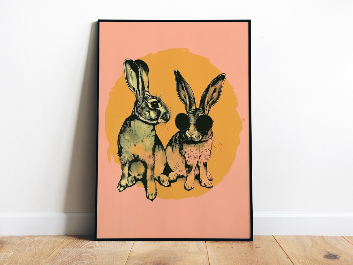 Cool Rabbits Pair Retro Bunnies Sunglasses Pink Pop Art Poster