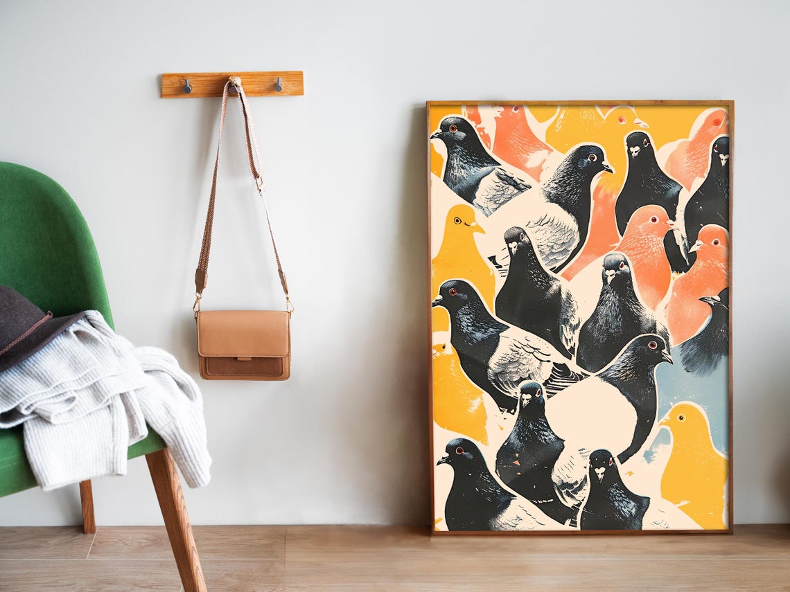 Colorful Pigeon Flock Pop Art Bird Pattern Modern Wall Poster - Image 5