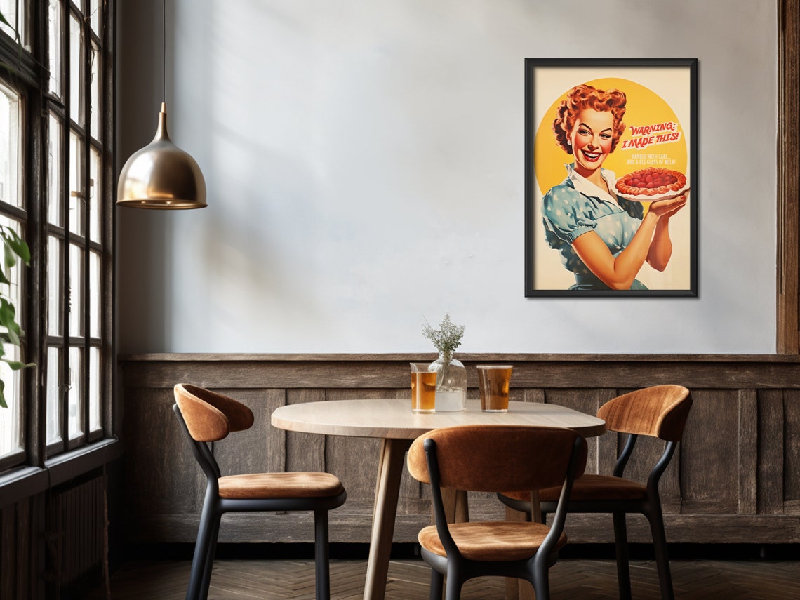 Warning I Made This Funny Baking Pie 50s Retro Kitchen Art Poster - Image 4