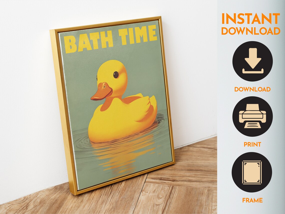 Yellow Rubber Duck Retro Bathroom Art Print - Image 6