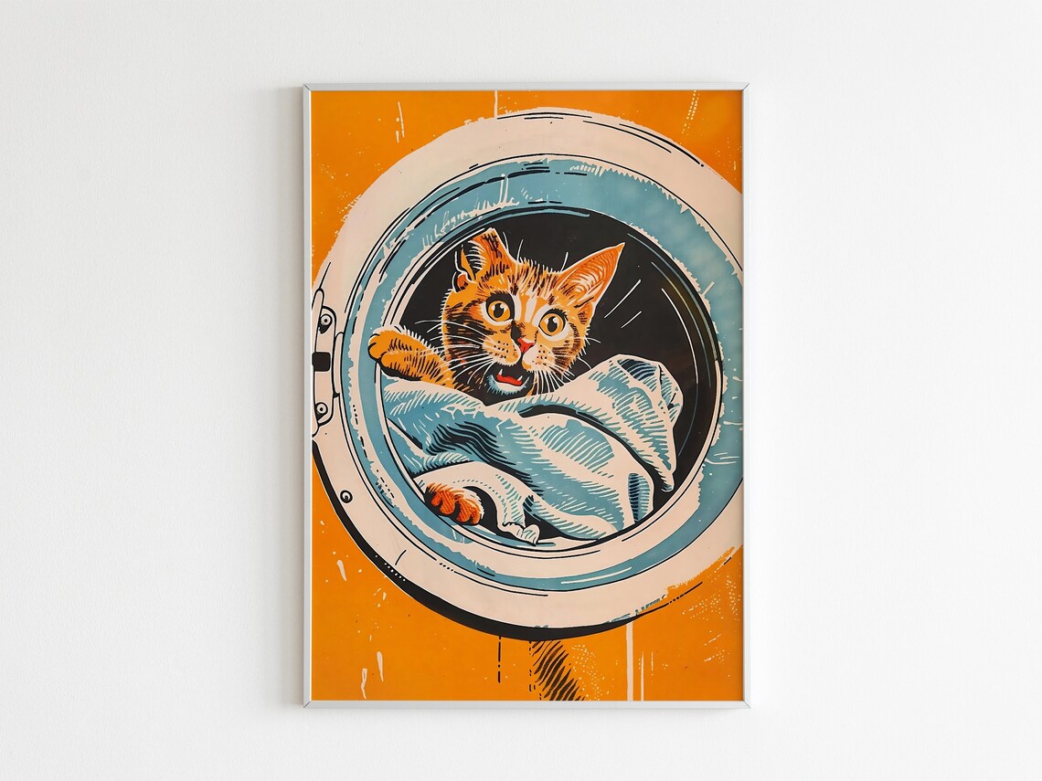 Retro Funny Laundry Cat Poster Print, Utility Room - Image 2