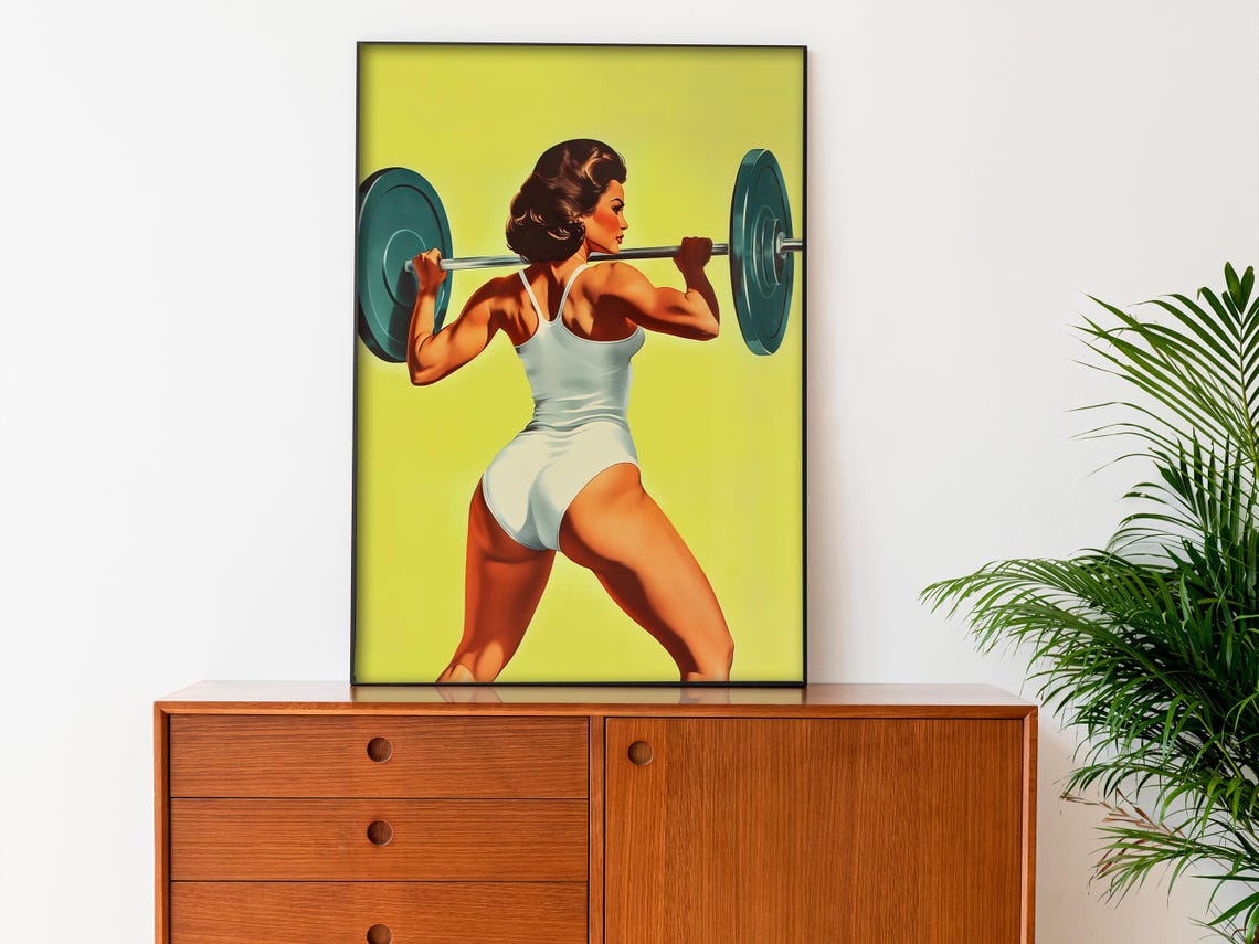 Retro Gym Girl Workout Room Art Print - Image 4