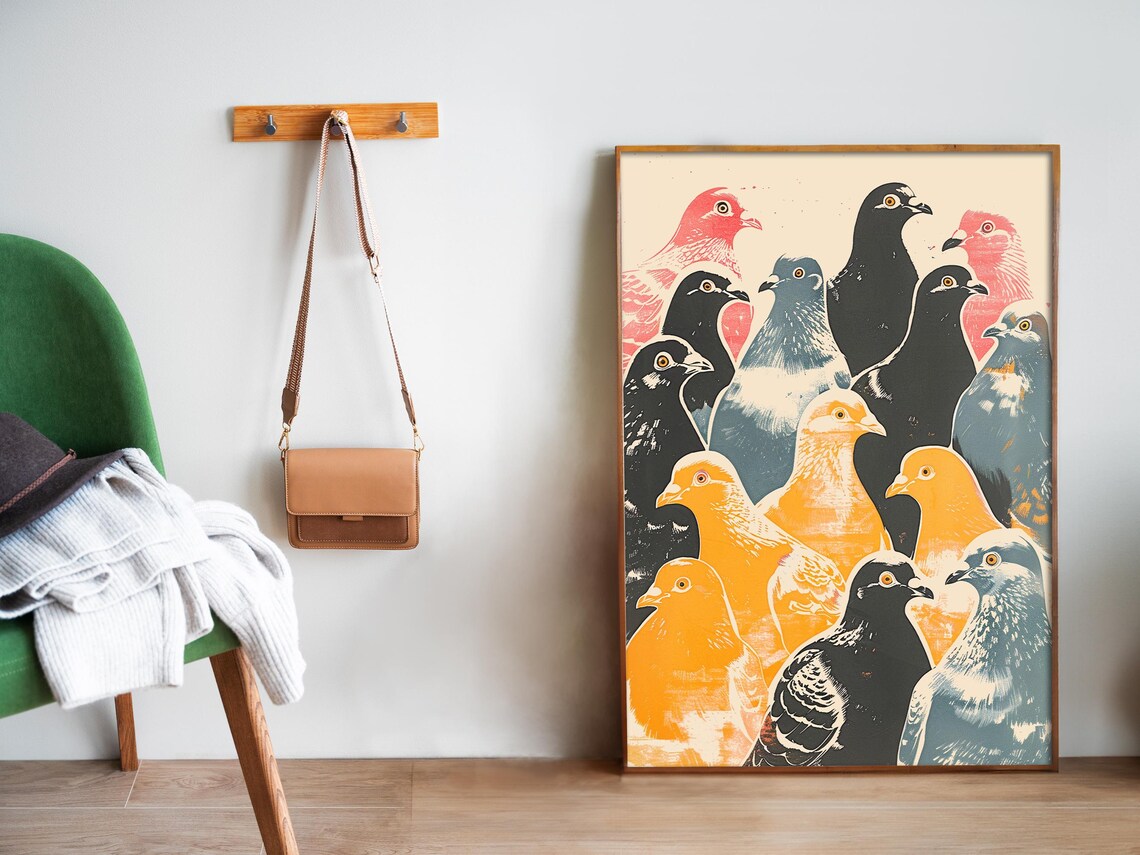 Retro Pigeons Bathroom Pop Art Poster Print - Image 5