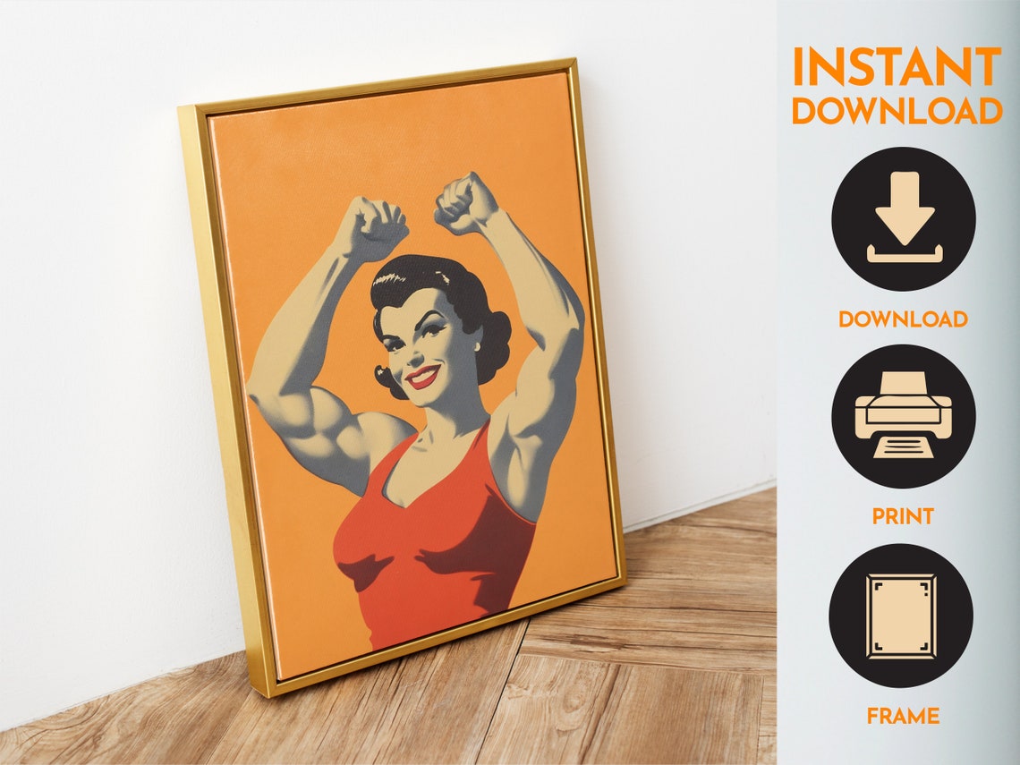 Retro Gym Poster Female Weightlifter Poster Home Gym Print Female Bodybuilding Print 1950s Wall Art Bodybuilding Print Strong Girl Poster - Image 4