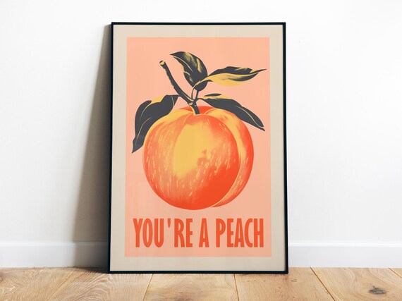 Youre A Peach Poster Bathroom Wall Art Sweet Cheeks Bathroom Print For Toilet Peachy Wall Art Funny Poster Retro Fruit