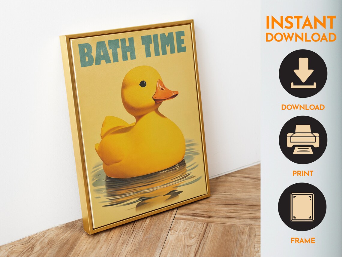 Cute Duck Bath Time, Funny Bathroom Art Print - Image 6