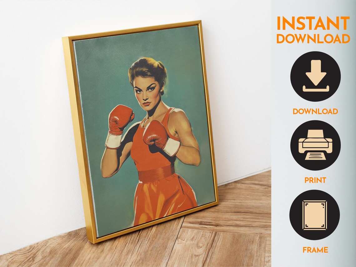 Female Boxer Retro Gym Wall Art Print - Image 6