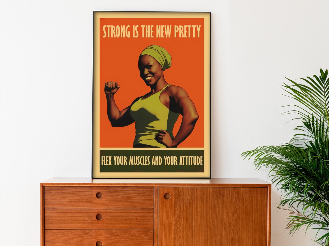 Strong Is The New Pretty Female Bodybuilding Gym Quote Poster - Image 3