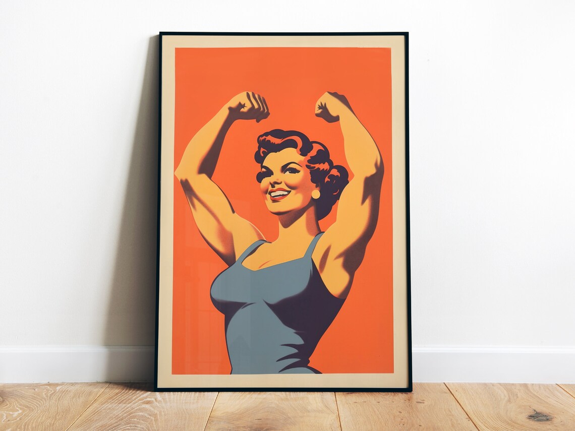 Retro Gym Poster Gym Art Print Gym Wall Art Female Gym Print Bodybuilder Print 50s Style Poster Art For Home Gym Motivation Art