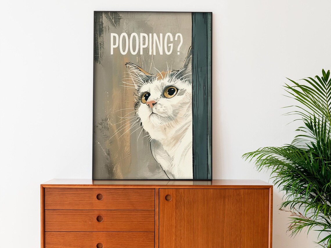 Funny Bathroom Wall Art Are You Pooping? Retro Cat Poster - Image 3