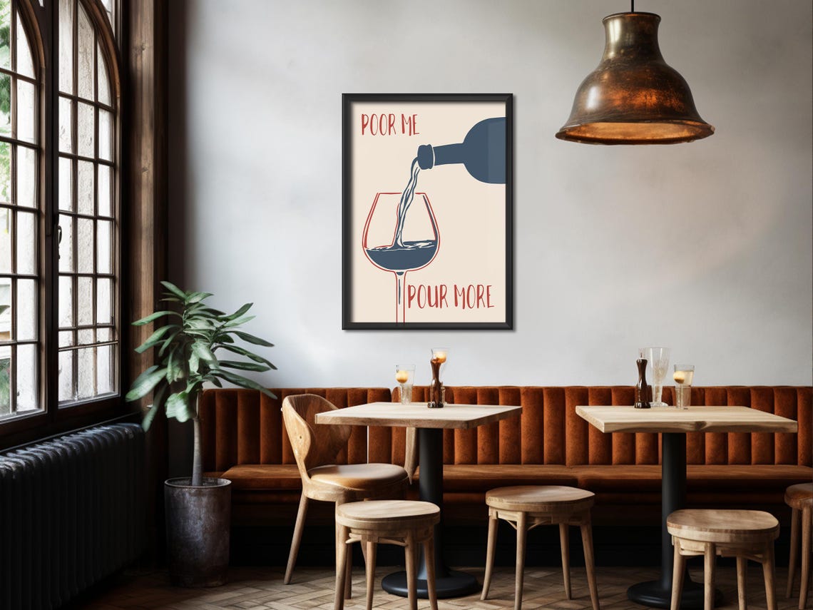 Poor Me Pour More Funny Wine Lover Minimalist Navy Blue Poster - Image 4