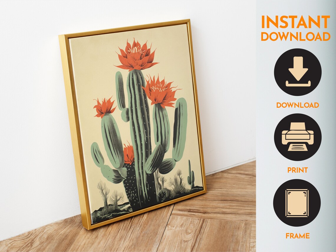Blooming Cactus Retro Wall Art, Mexican Floral Print - Image 4