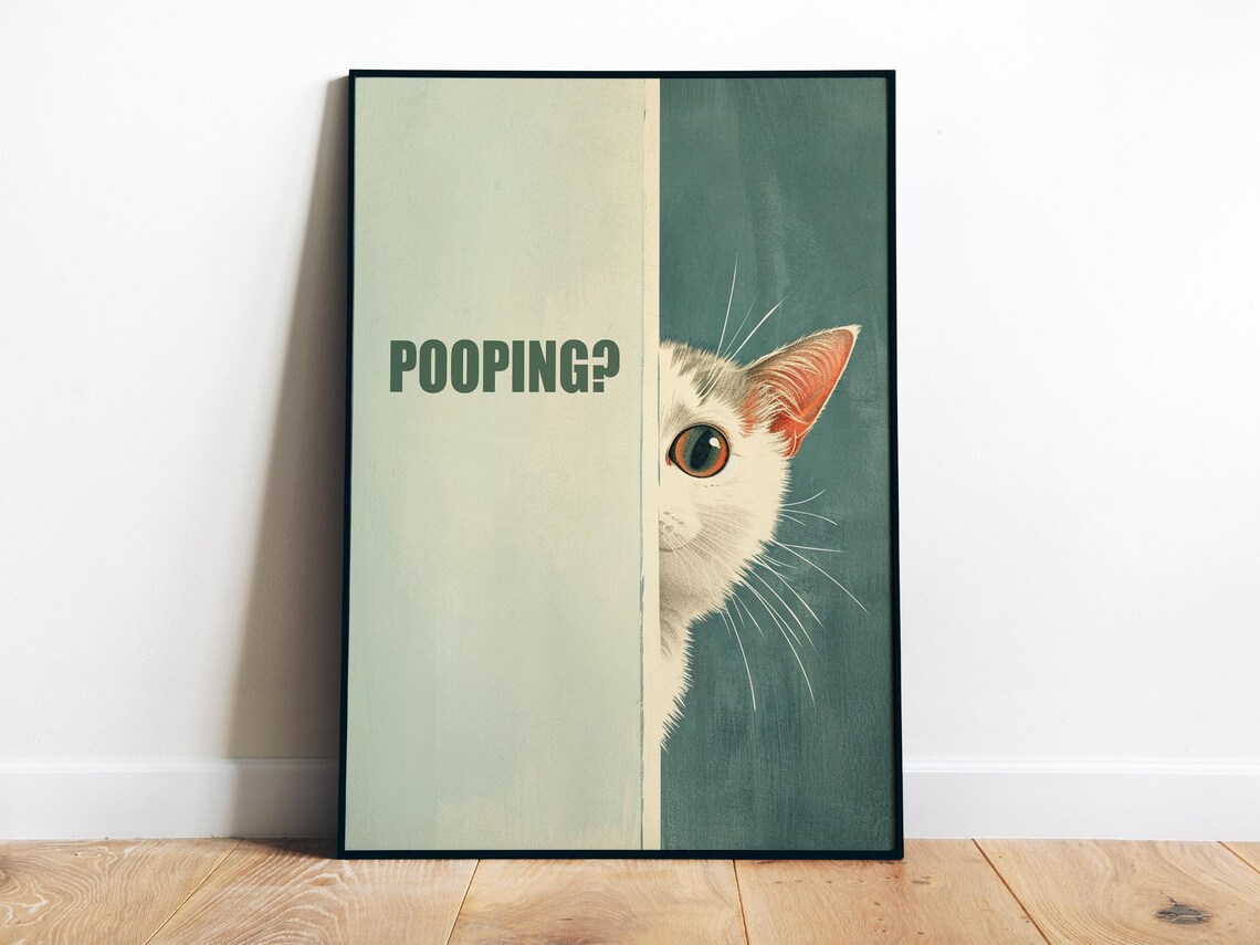 Are You Pooping? Cat Bathroom Art Print, Minimalist