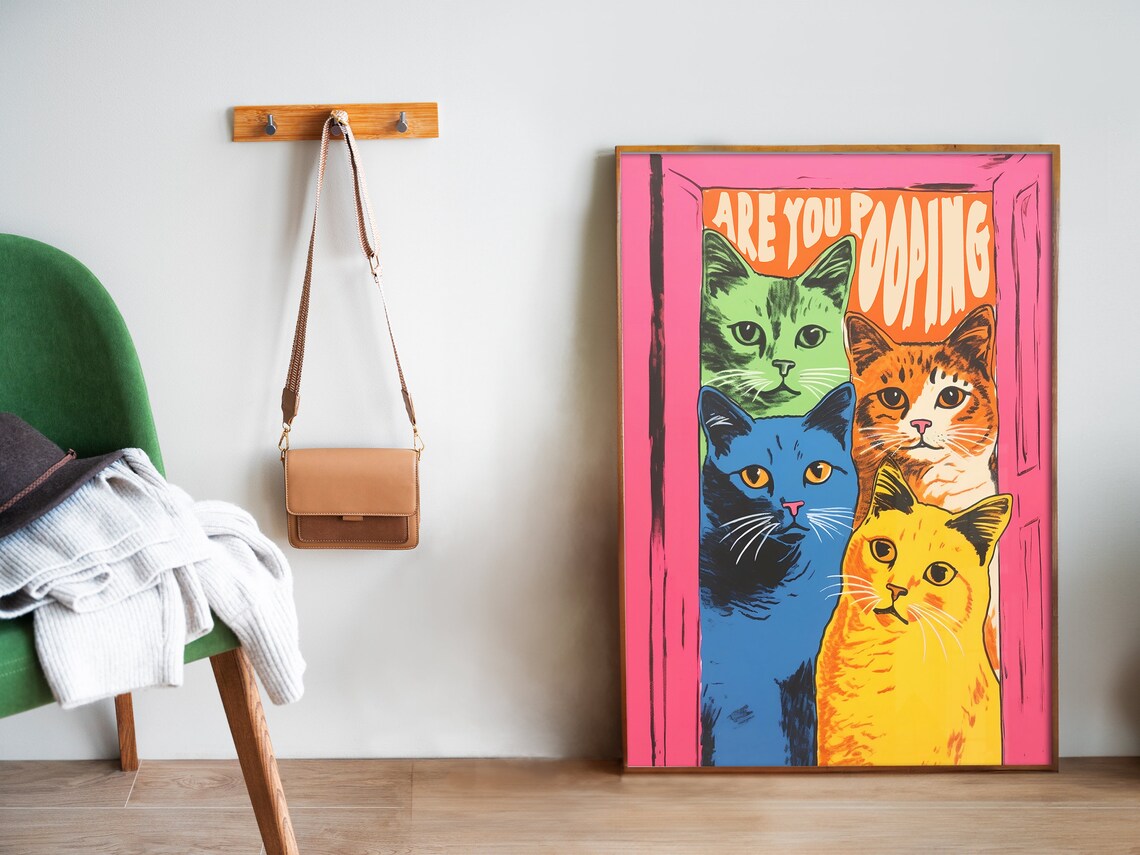Funny Cat Bathroom Wall Art, Maximalist Poster - Image 5