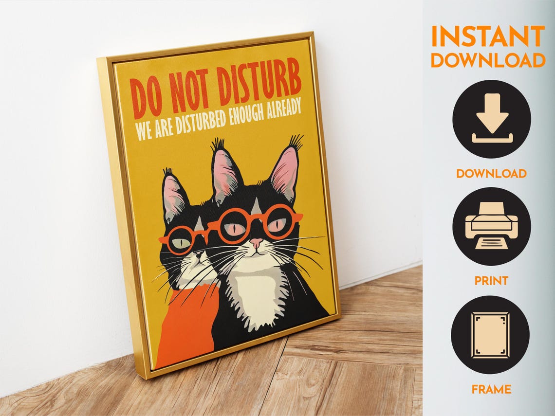 Do Not Disturb Funny Black Cat Wearing Glasses Retro Humor Poster - Image 6