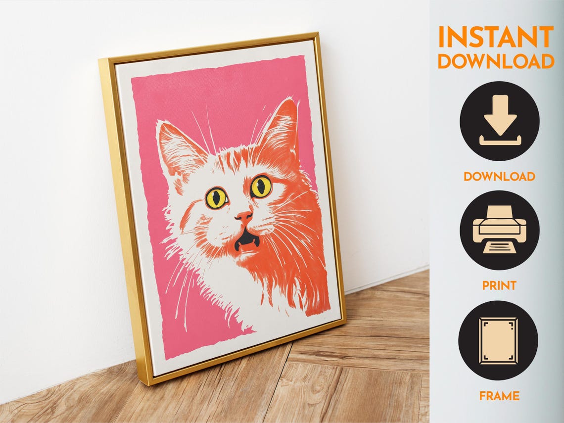 Funny White Cat Face Pink Pop Art Humor Quirky Animal Wall Poster - Image 6