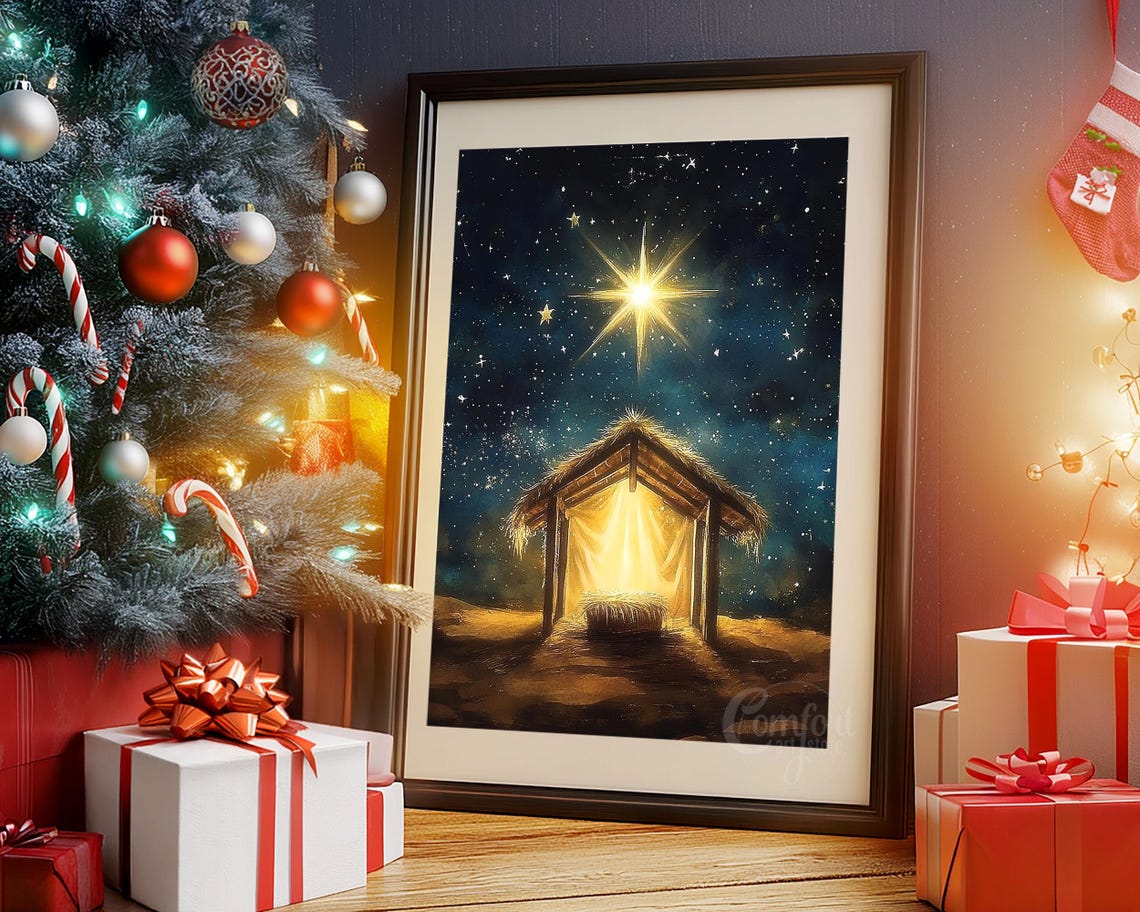 Empty Manger in the Stable Under the Star of Bethlehem Poster - Image 6