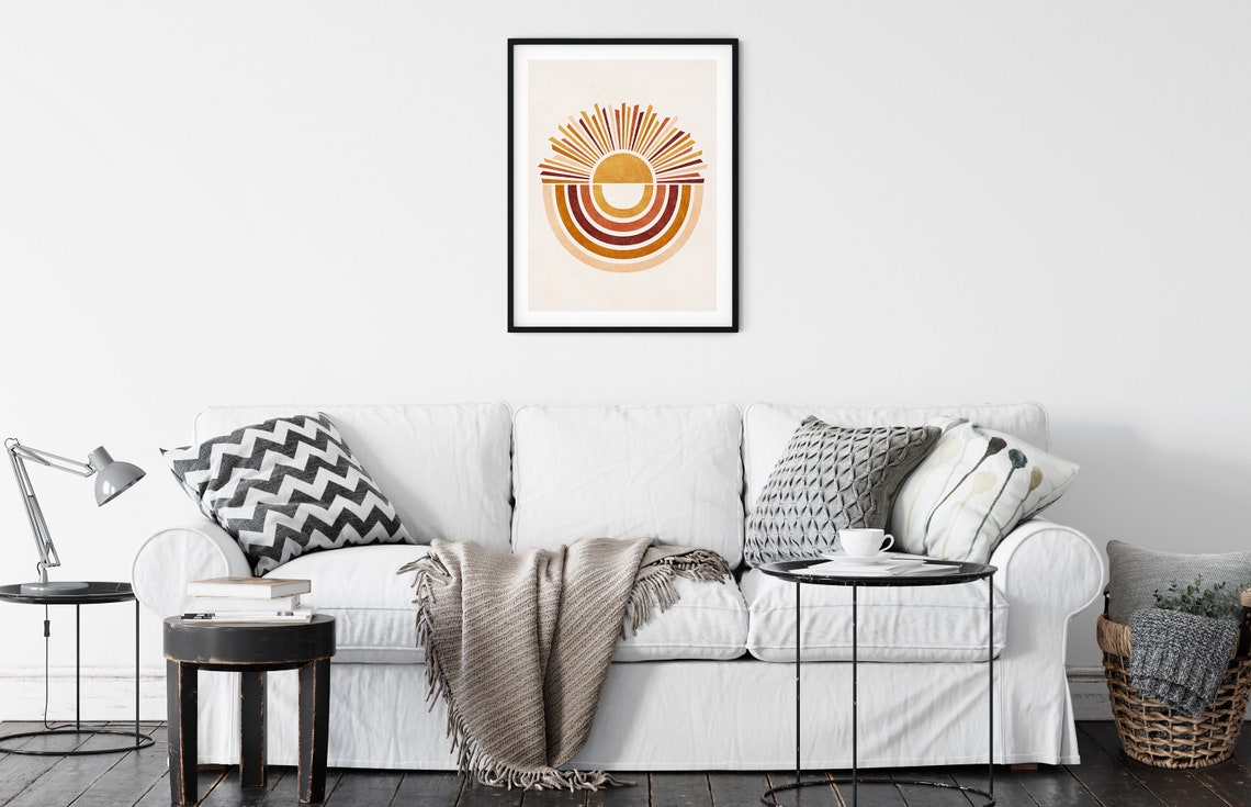 Boho Sun Rainbow Print Boho Wall Art Boho Rainbow Mid Century Modern Sunburst Print Minimalist Sunshine Terracotta Print - Image 2