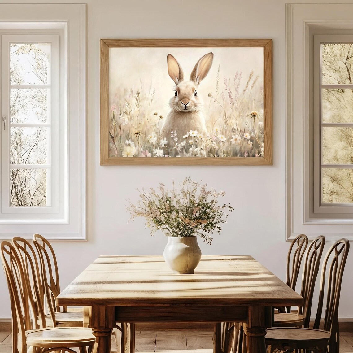 Easter Bunny Print, Neutral Spring Rabbit Art Print