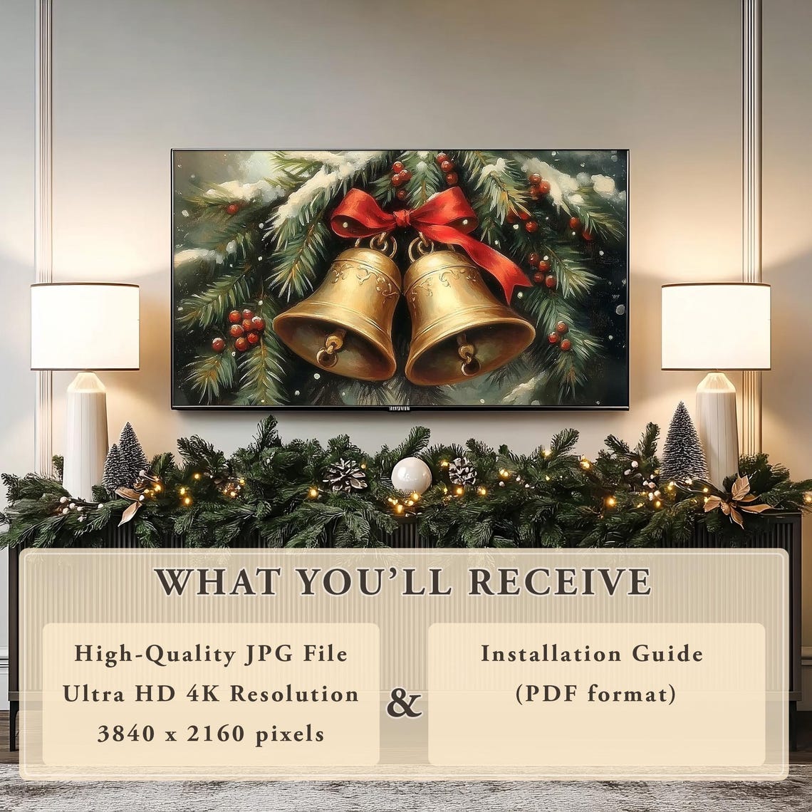 Jingle Bells Frame Tv Art Vintage Christmas Antique Christmas Golden Bells Christmas Painting Christmas Frame Tv Holiday Scene Tv - Image 7
