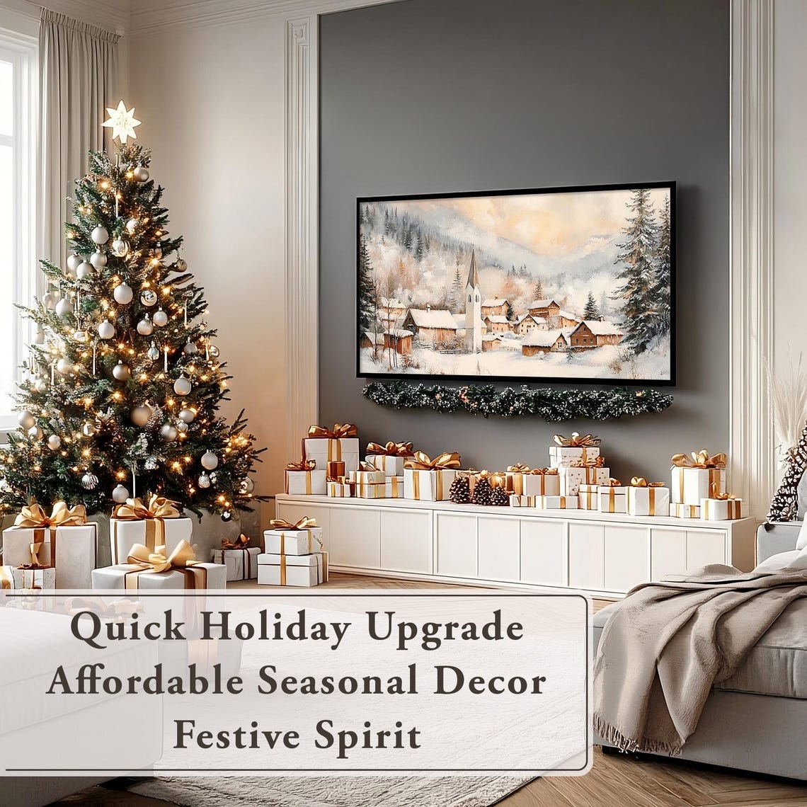 Frame Tv Art Snowy Alpine Village Vintage Christmas Antique Winter Scene Winter Landscape Painting Holiday Christmas Frame Tv Art - Image 7