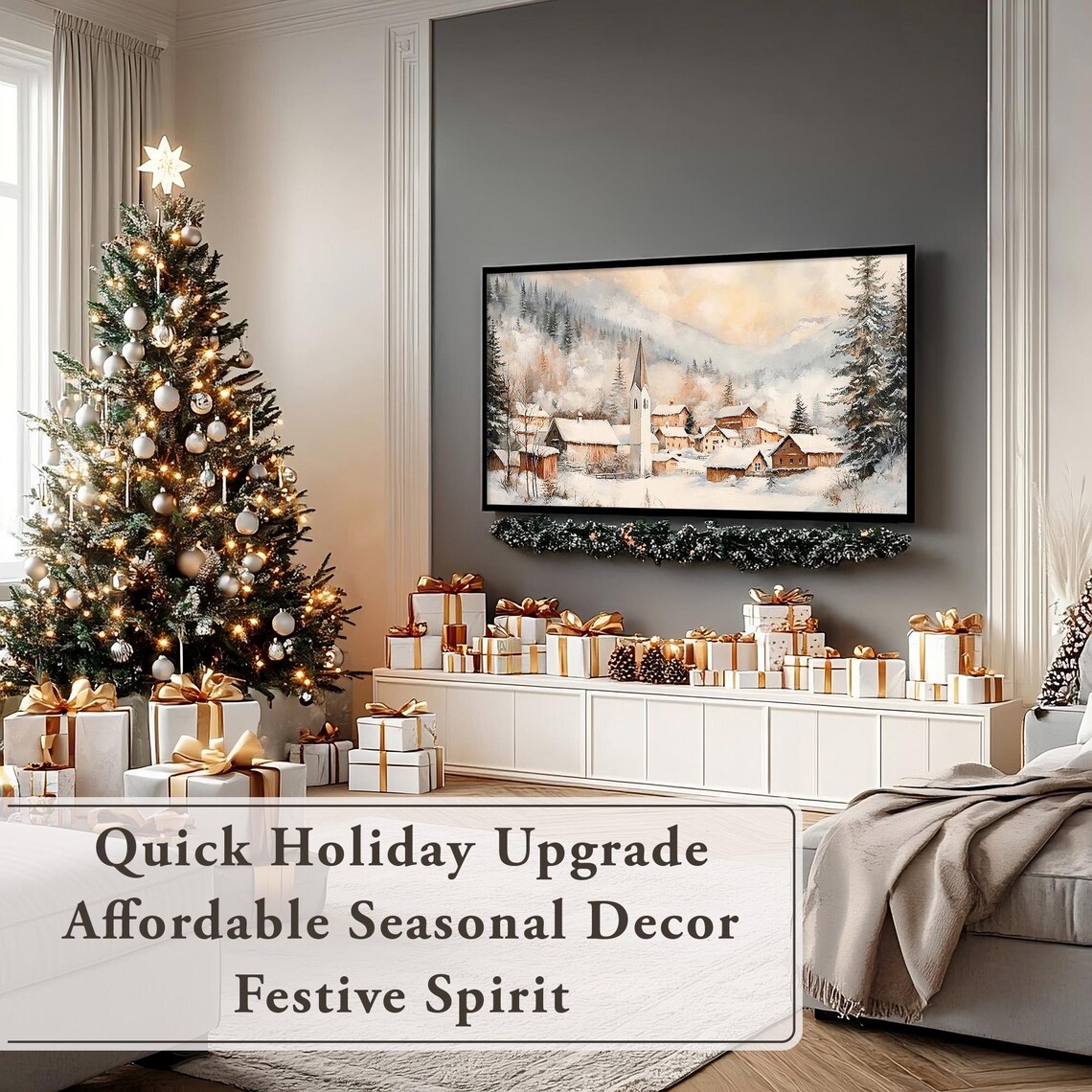 Snowy Alpine Village With Church Steeple Among Winter Mountains Poster - Image 7