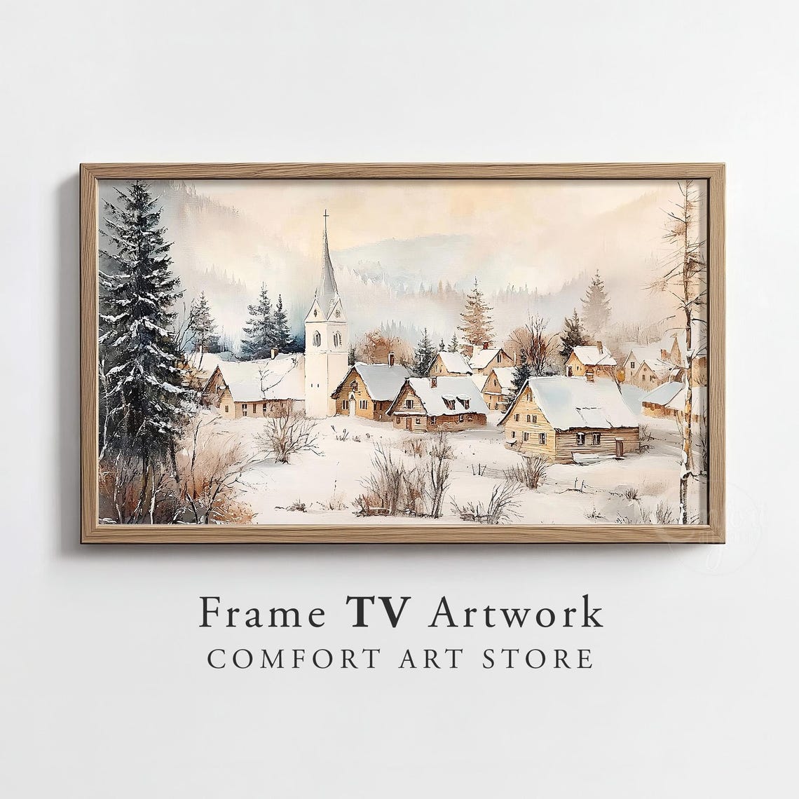 Frame Tv Art Snowy Alpine Village Vintage Christmas Antique Winter Scene Winter Landscape Painting Holiday Christmas Frame Tv Art