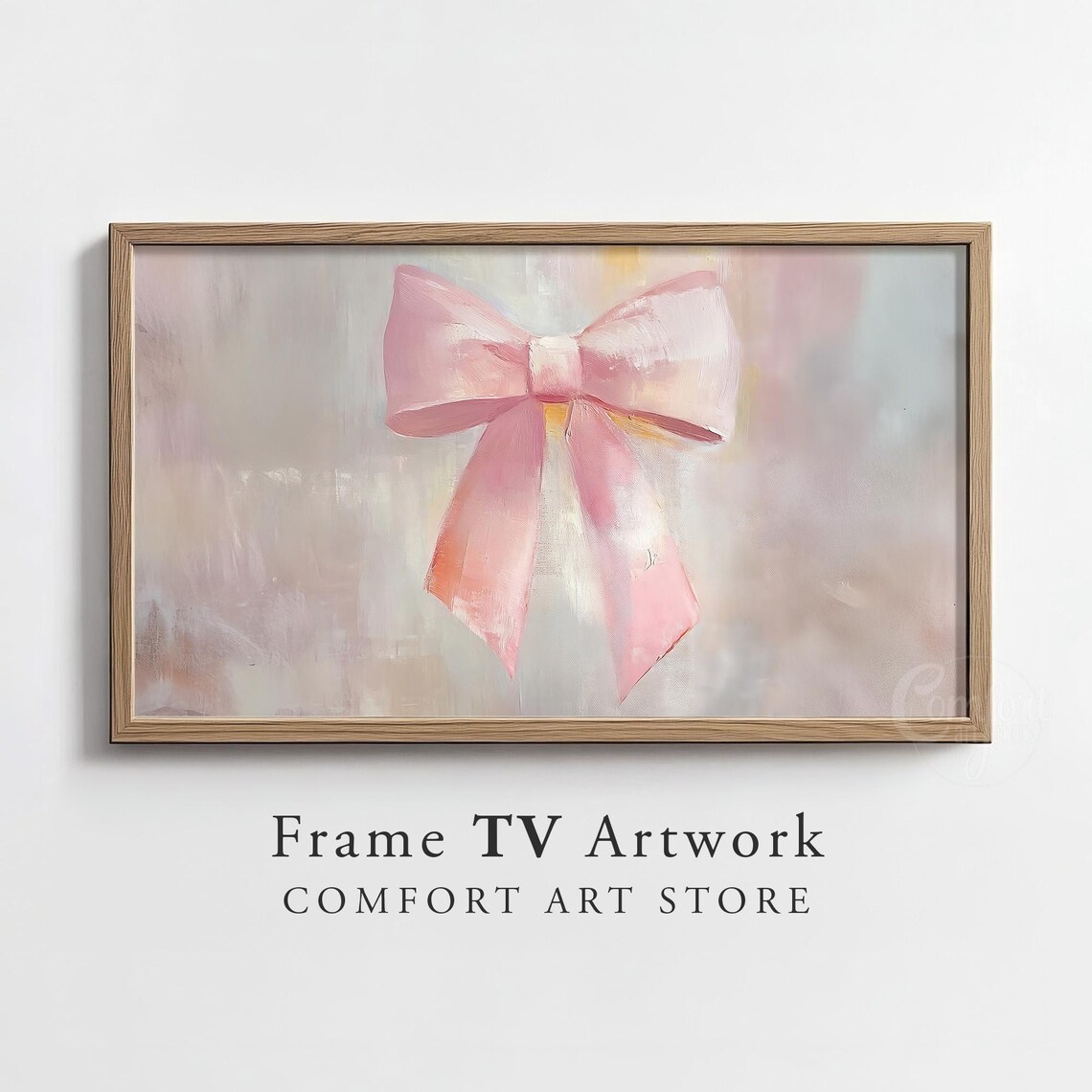 Coquette Pink Bow Oil Painting Soft Minimalist Valentines Decor Poster