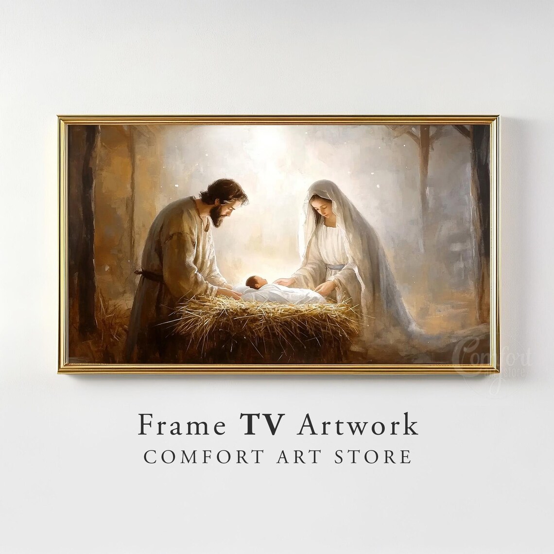 Mary And Joseph Gazing At Baby Jesus In The Manger Nativity Poster - Image 4