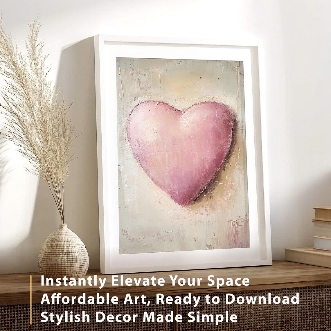 Blush Pink Heart Oil Painting Romantic Valentines Day Decor Poster - Image 4