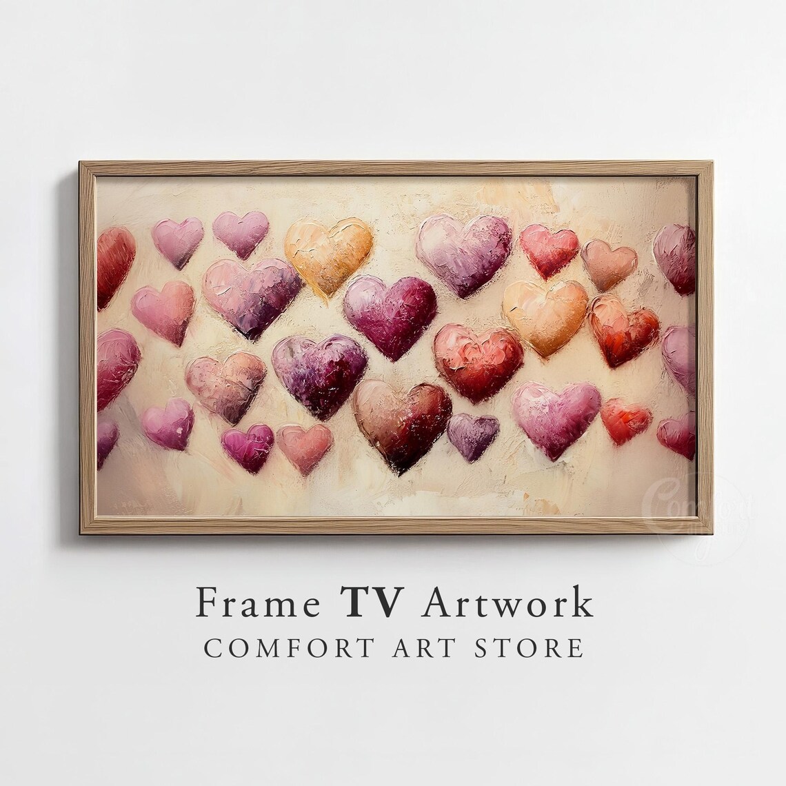 Ombre Jewel Tone Hearts Oil Painting Valentines Day Decor Poster
