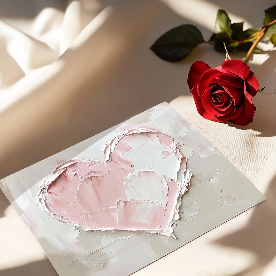 Textured Pink Impasto Heart Oil Painting Valentines Day Decor Poster - Image 3