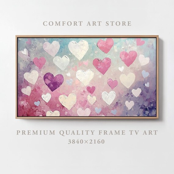 Valentines Day Frame Tv Art Frame Tv Pink Lavender Heart Frame Tv Vintage Valentines Rustic Impasto Painting Moody Heart Home Decor
