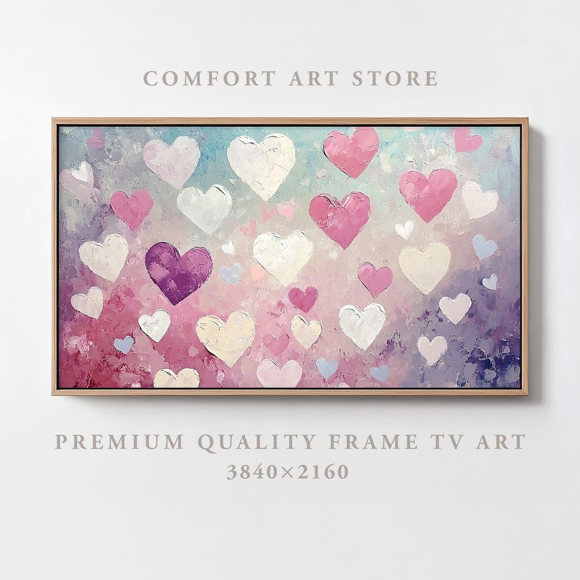 Scattered Pastel Impasto Hearts Frame TV Art Dreamy Valentine Poster